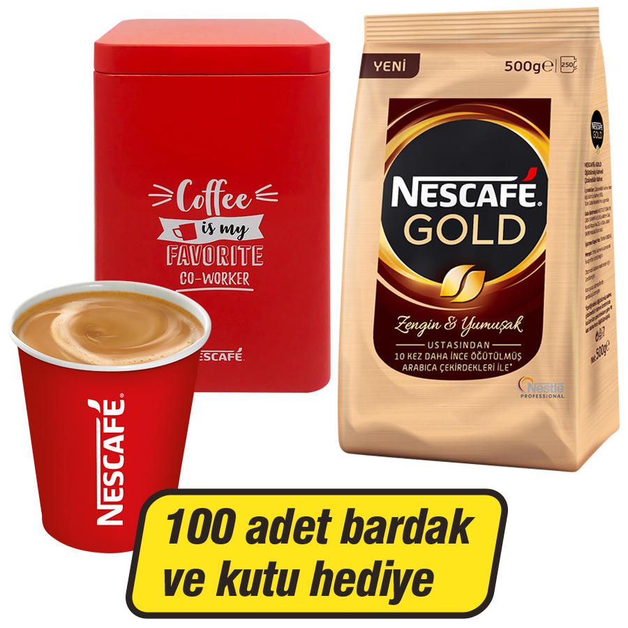 Nescafe Gold Kahve Poşet 500 gr x 2 (Nescafe Teneke Kutu + 100 Adet