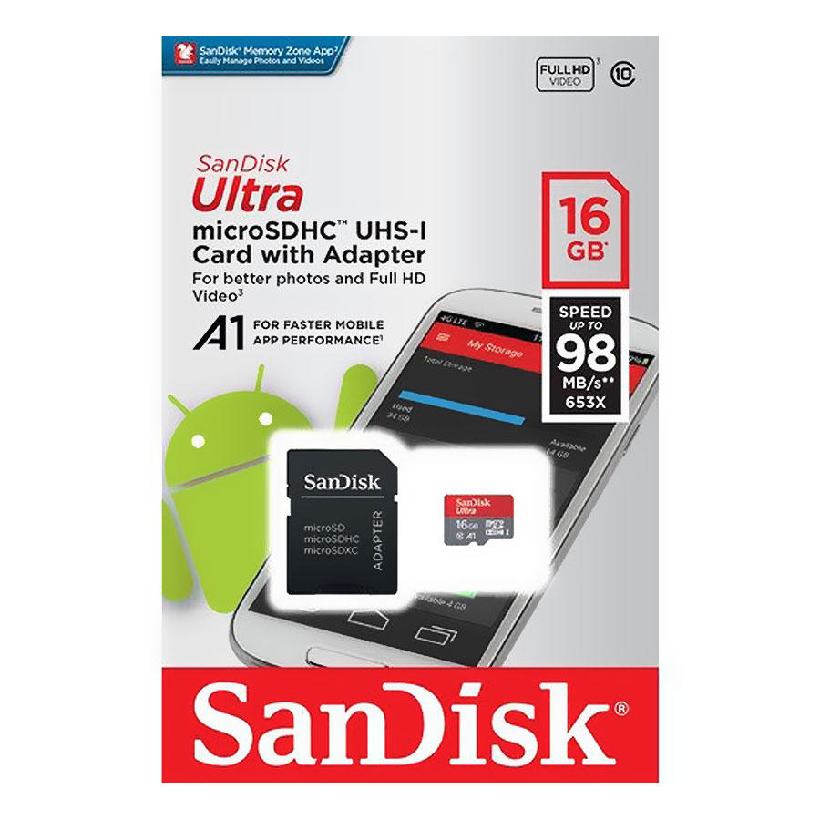 Sandisk SDSQUAR016GGN6MA 16 GB Class10 Micro SD Kart